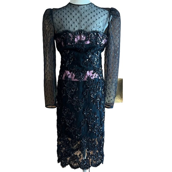 Ann Lawrence Black & Pink Sequin Evening Cocktail Dress - Picture 1 of 9